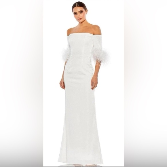 Ieena For Mac Duggal Dresses & Skirts - NWT IEENA/MAC DUGGAL SZ 8 White Off The Shoulder with Ostrich Feathers #11441